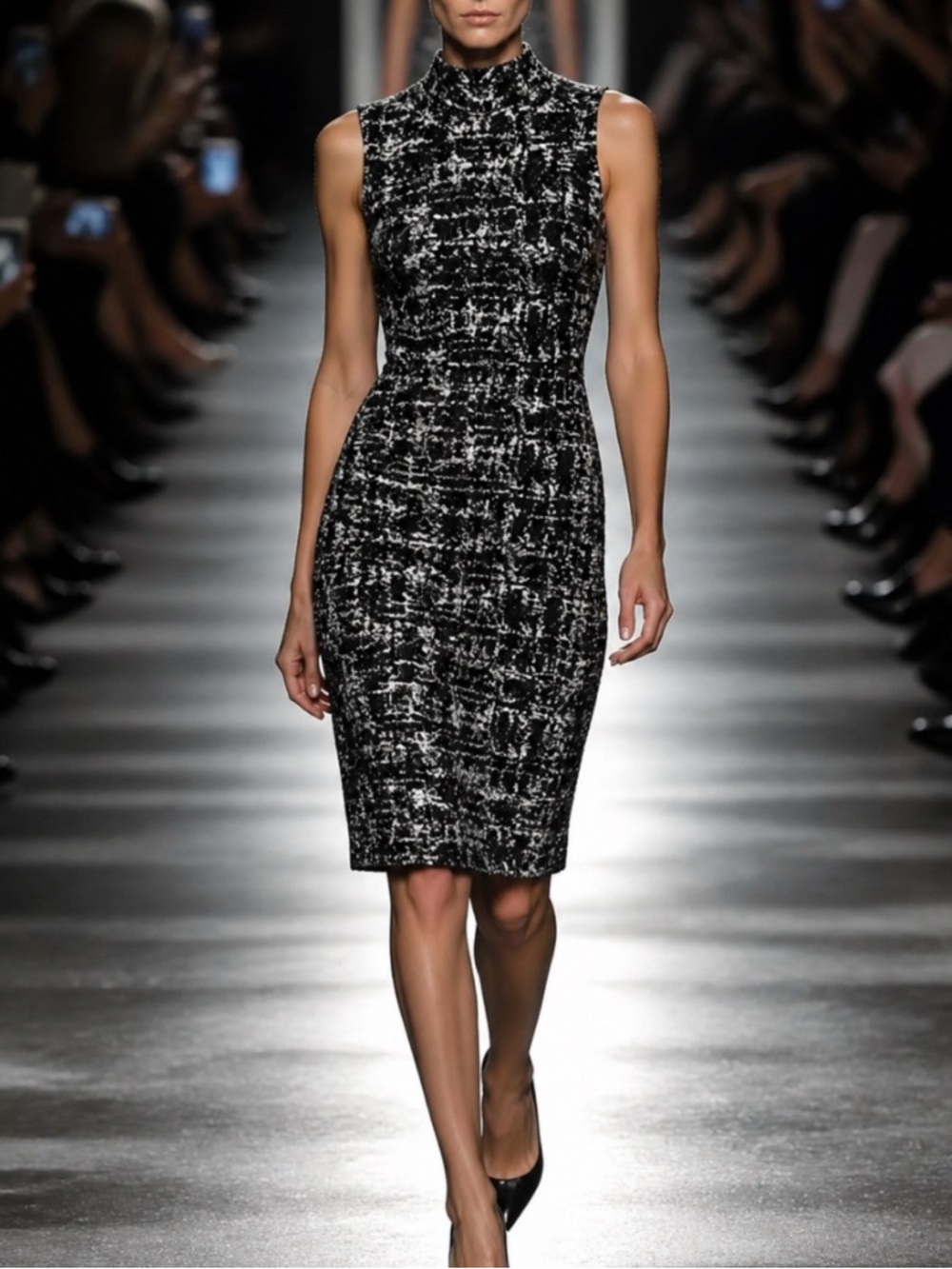 RD style black and white textured mock neck sheath dress Size medium